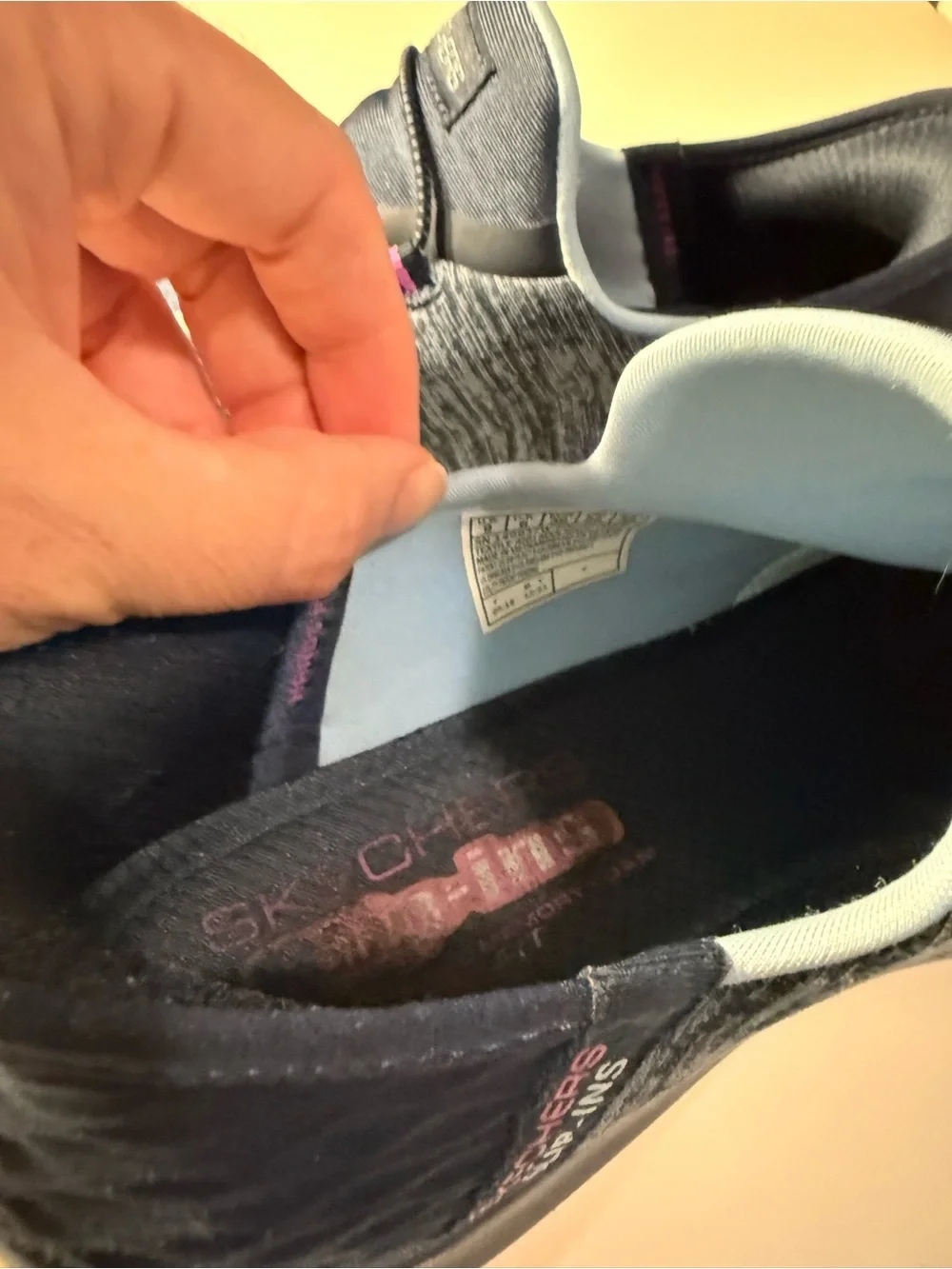 Skechers women’s slip navy -On Athletic Sneakers with Pink Accents